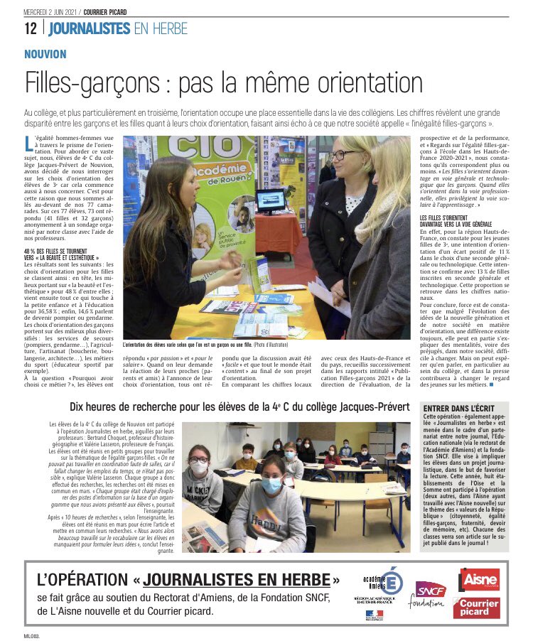 DanielMuraz's tweet photo. malgré le contexte compliqué, grâce à la motivation des élèves et enseignants, mais aussi la mobilisation des journalistes, nous sommes heureux de pouvoir ouvrir nos colonnes, ces jours-ci, aux « journalistes en herbe » de #picardie (ici 3 exemple sur la dizaine de pages faites) https://t.co/lDboTptD1T