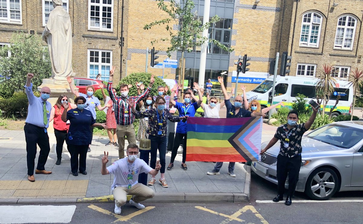 Today #TeamKings joined together to raise the LGBT+ Pride flag at King's College Hospital🏳️‍🌈. 

Happy #PrideMonth2021 to all of our LGBT+ staff, patients and visitors. #TeamKings.