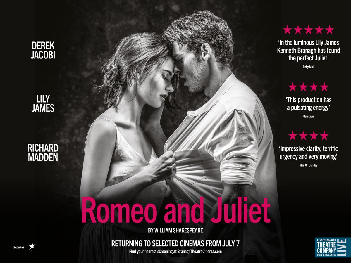 There's just one week to go until cinema tickets for #RomeoandJuliet screenings go on sale June 9! 
Watch the trailer &amp; sign-up for updates at: branaghtheatrecinema.com
Don't miss Sir Kenneth Branagh’s reimagining of Shakespeare’s timeless tragedy returning to cinemas from 7 July!