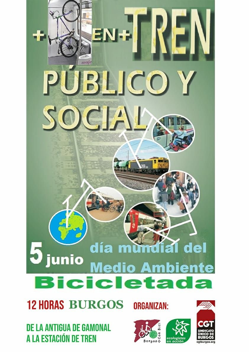 ValladolidFerro's tweet photo. @ConBici @asciva #5J #DiaMundialDelMedioAmbiente #AccionBiciEstacion también en Burgos #AñoEuropeodelFerrocarril #EUYearOfRail
.@mitmagob más y mejor #FerrocarrilPublicoySocial antes que #AVEderroche y antes que el privado e ineficaz coche eléctrico #NEXTGENERATIONEU https://t.co/owaE3CAsTV https://t.co/RRBhkrcTep