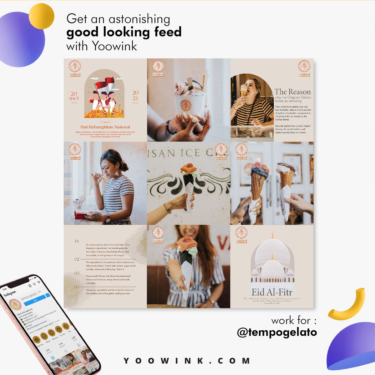 YooWink's tweet image. Tampilan #SosialMedia adalah hal yang sangat butuh perhatian untuk kamu yang memilih untuk berbisnis online
Dengan feed yang cantik dan menarik, kamu bisa memikat banyak customer.
#yoowink bisa membuatkan #feed yang mencuri perhatian untukmu seperti milik @tempogelato ini