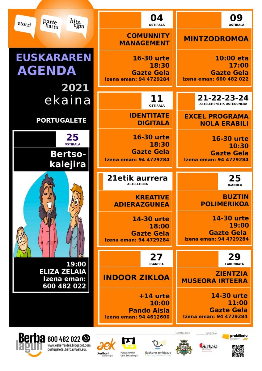 🗣 Ekintzez beteta dator ekaineko euskararen agenda. 
👉 Begiratu, animatu eta parte hartu!

#Euskara #Portugalete #Agenda