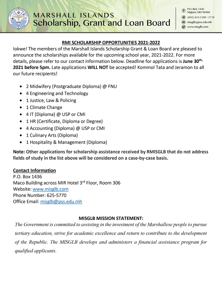 MISGLB's tweet image. RMI Scholarship Opportunities 2021-2022

DEADLINE for applications is 5:00PM WEDNESDAY JUNE 30, 2020. Late applications will NOT be accepted.

Kommol Tata and Jerammon to all our future recipients!

Please visit: misglb.com for more information