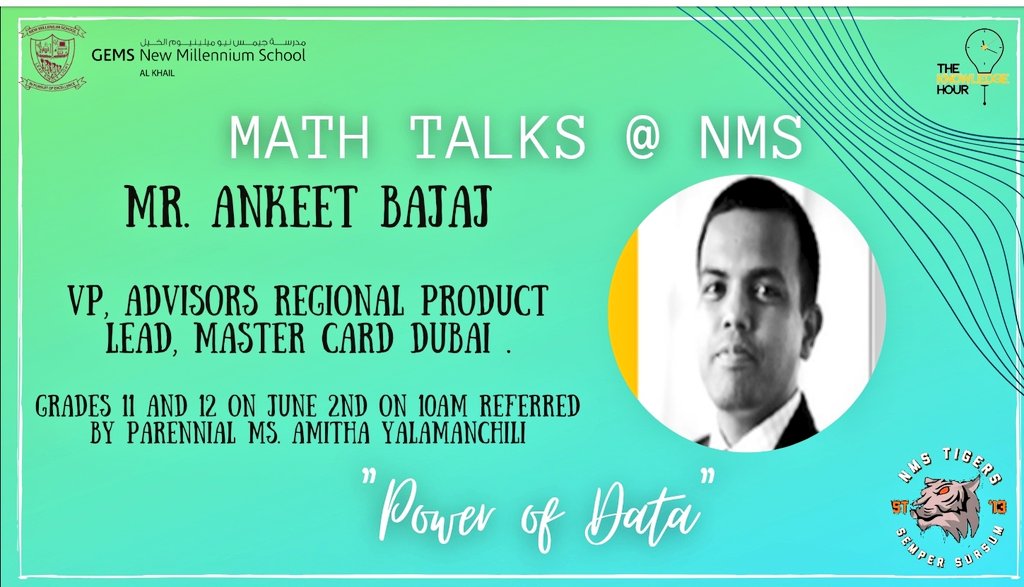 AbelAbrahamSaji's tweet photo. Data, Data Everywhere 
“What we have is a data glut.” Talk of the Hour By Mr.Ankeet Bajaj @ankeetbajaj #TheKnowledgeHour #MathWeek@NMS #WondrousWednesday @gemsnms_alkhail
@nmscareerguide
@IrtiqaZafar @sharique_khatri @pallavi_p23 @TeresaRusten @GNMS_Tigers https://t.co/28Y2XFPhFP