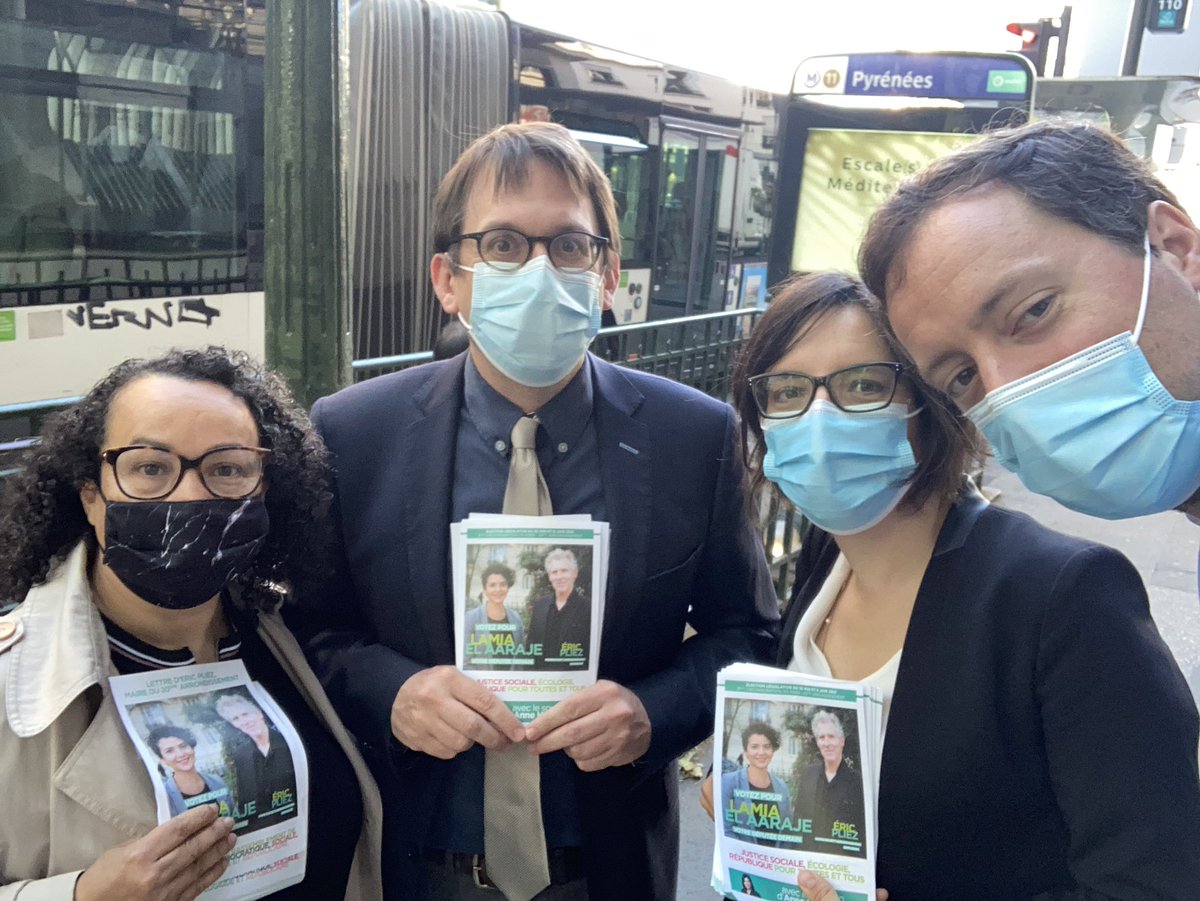 On continue à battre le pavé, ce matin avec <a href="/PaulSimondon/">Paul Simondon</a> <a href="/HalimaJemni/">Halima Jemni</a> <a href="/Celia_Blauel/">Célia Blauel</a>  pour une députée de la gauche sociale, écologiste, démocratique et républicaine dans le 20e #circo7515 💪💪 go <a href="/lamiaela/">Lamia El Aaraje</a> !!