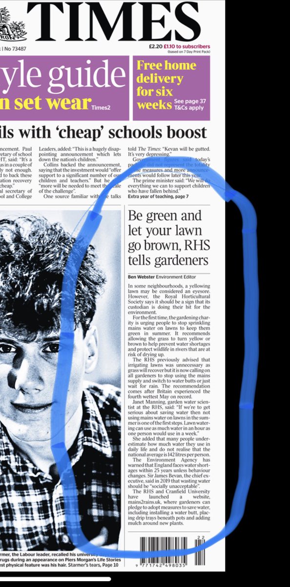 SustainableHenf's tweet image. RHS advice ...  Let your lawn go brown to protect rivers and wildlife ....Front page of The Times today. Don’t use mains water for lawns...It will be hard to do, but will save water in precious chalkstreams and rivers. @The_RHS @EnvAgencySE @SouthernWater @griffitha