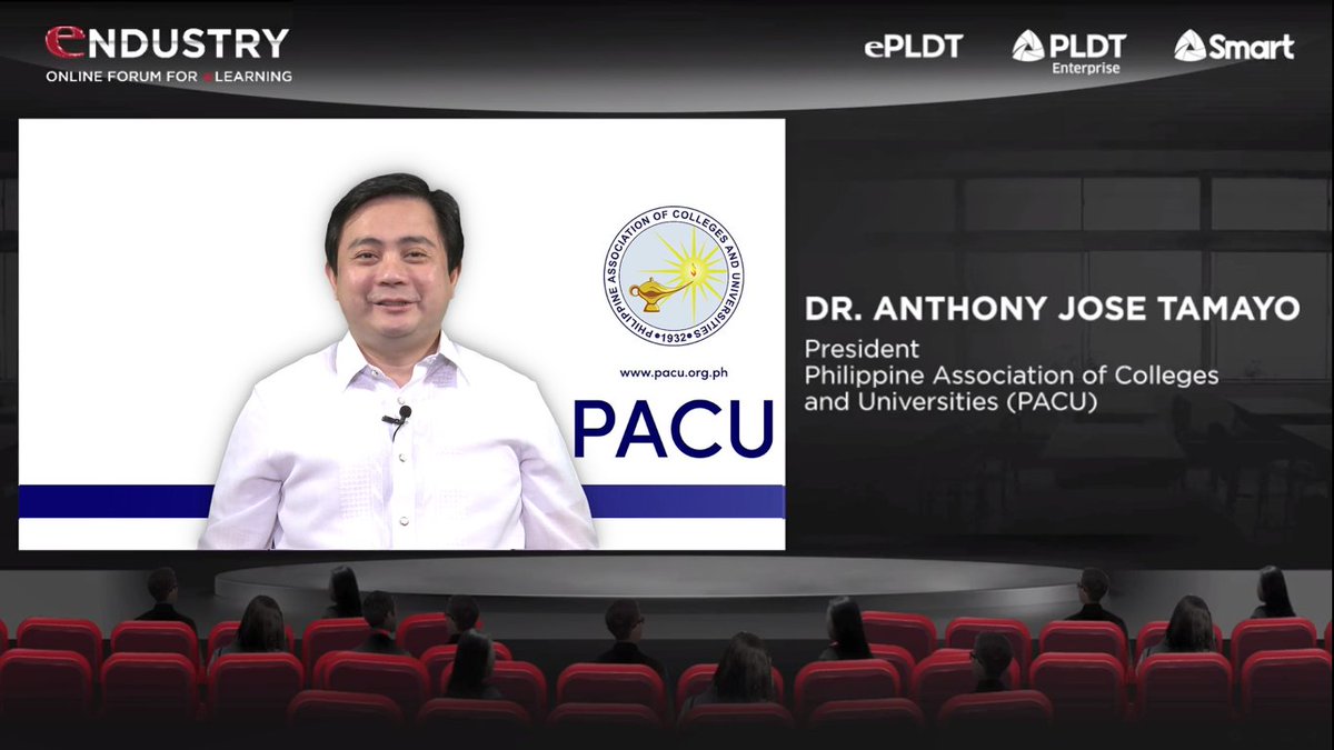 PLDTEnterprise's tweet photo. PACU President Dr. Anthony Jose Tamayo briefly introduces the Philippine Association of Colleges and Universities (PACU), saying “We are the oldest association for private schools in the country and we have 195 members with around 852,000 students enrolled.” #eLearning #eNDUSTRY https://t.co/2dnrgvg39t