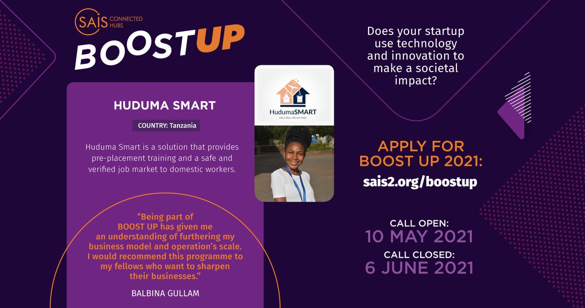 Only five days left to apply for #BOOSTUP2021. Apply today for a chance to take your startup to the next level. sais2.org/boostup #techpreneurs #impactstartup