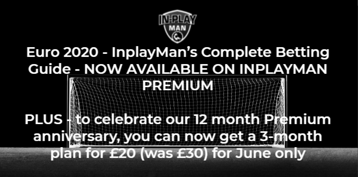 Our 42-page Euro 2020 Complete Betting Guide is now LIVE for Premium members! Every team &amp; group previewed. Stats on goals, corners &amp; results. Outright bets. THE LOT

....but we haven't upped the price of Premium...we've bloody DROPPED IT!

SIGN UP HERE: inplayman.com/premium