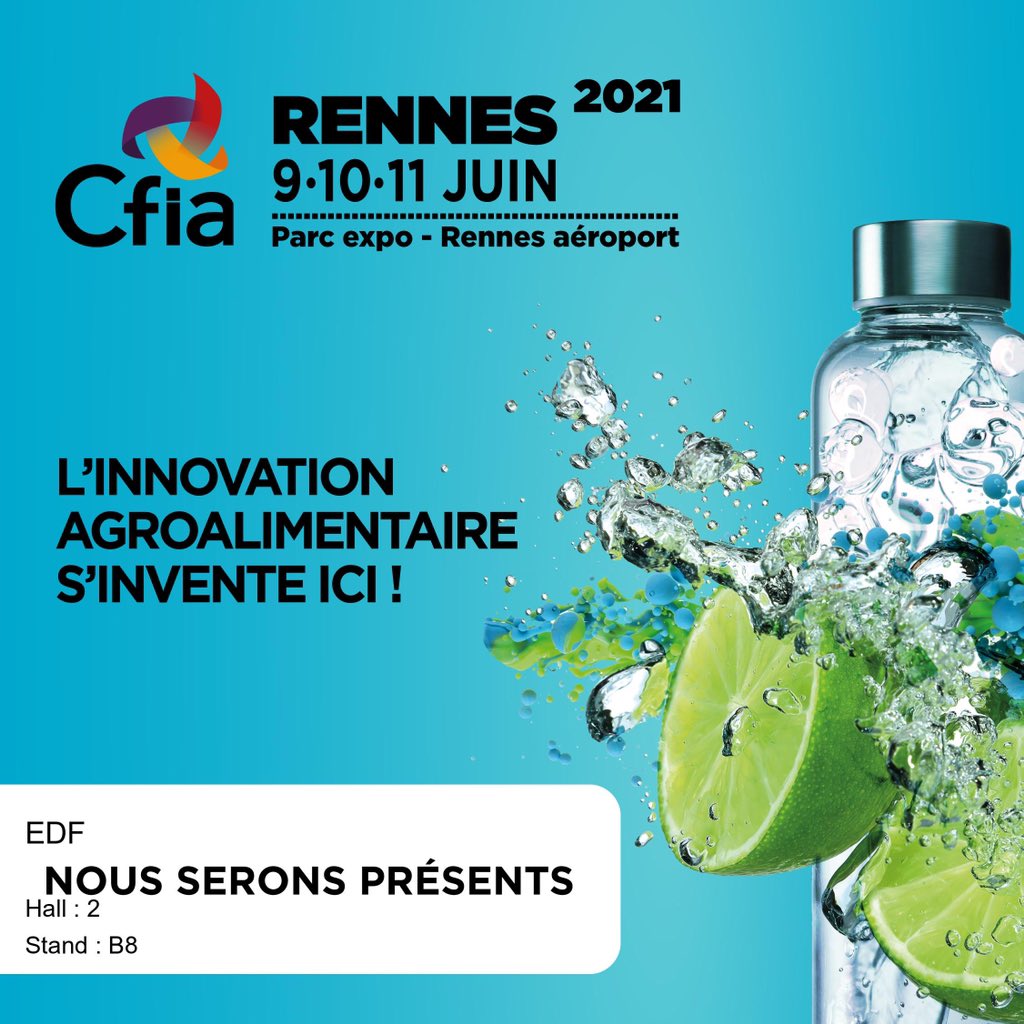 EDF_PdL's tweet photo. Retrouvez @EDFofficiel et ses filiales au salon CFIA du 9 au 11 juin à Rennes.
Nos solutions d’#efficacité #énergétique appliquées à l’industrie agroalimentaire. Pour vous inscrire rapidement et gratuitement ➡️ https://t.co/KhQKYvhBrs https://t.co/ZgQntBLxxb