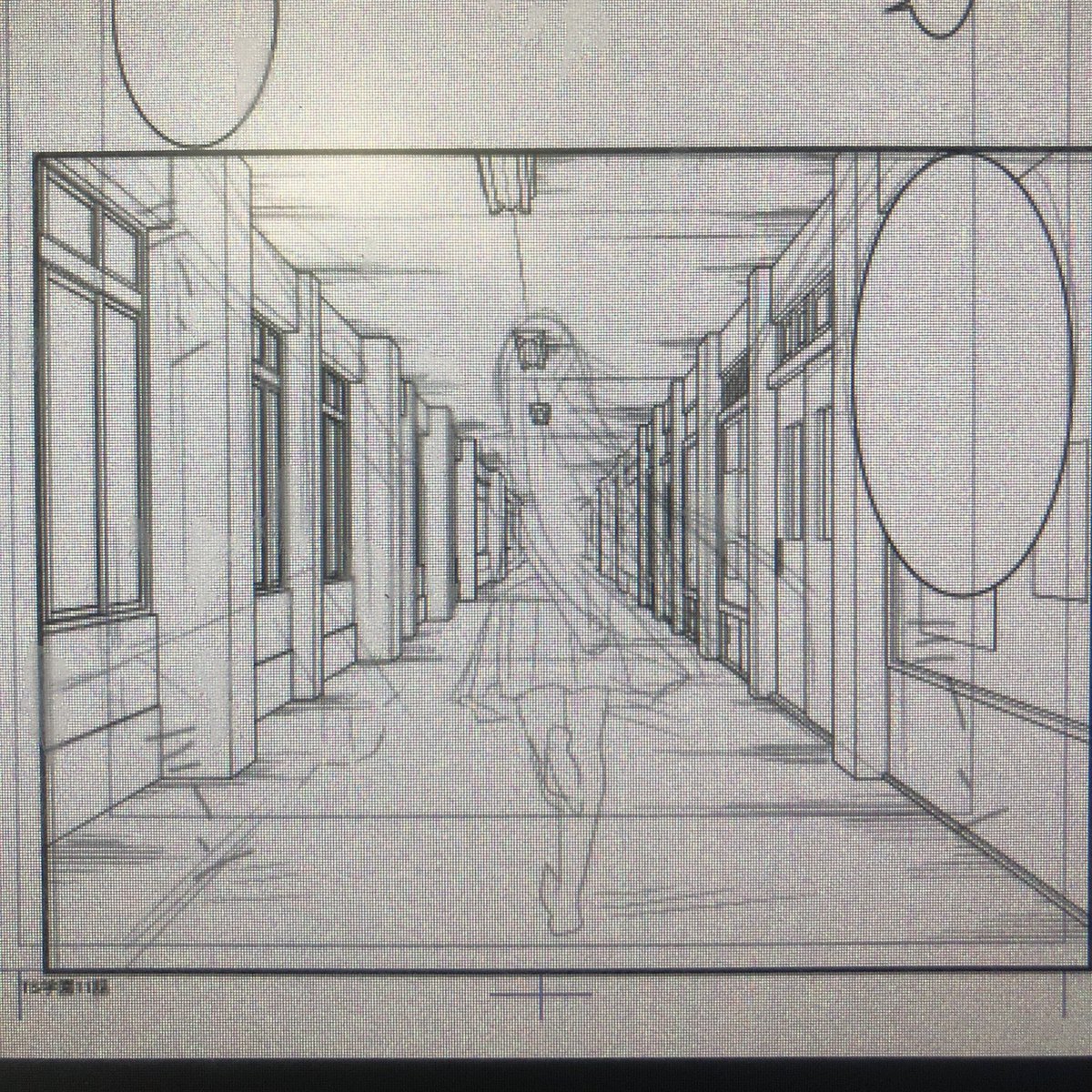 下書き作業中。ちなみに私の場合一部背景は3Dデータをアタリにしてるんだけど、それを参考に下書き飛ばして一気にペン入れてしまうので下書き時間かかるけど後が少し楽になるというシステム。 