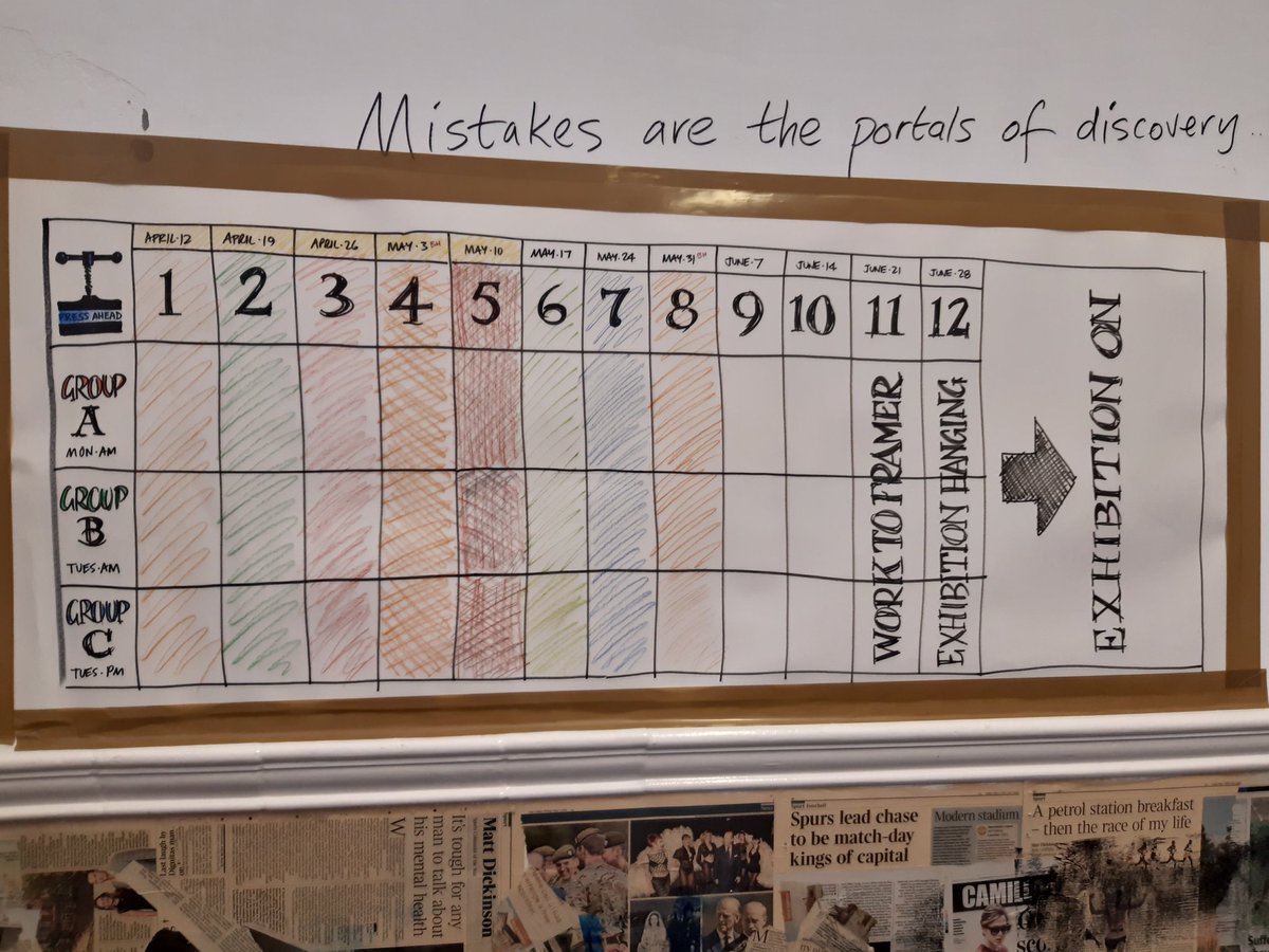 PressOyster's tweet image. Studio schedule for our fabulous Press Ahead students  ends in an exhibition in July . They have been learning printmaking with us through lockdown and fingers crossed this will happen for them. They deserve their work to be seen #printmakingstudio #artsineducation @TNLComFund