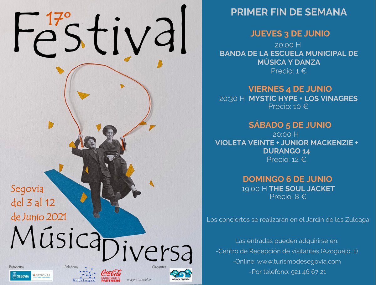 ¡Diversxs! Ya por fin mañana da comienzo la XVII edición del Festival de Música Diversa en Segovia! 
Os recordamos días, horarios y precio para este primer fin de semana.
Atención a la venta de entradas, que ya van guapas... Podéis adquirirlas en: turismodesegovia.com/que-hacer/cent…