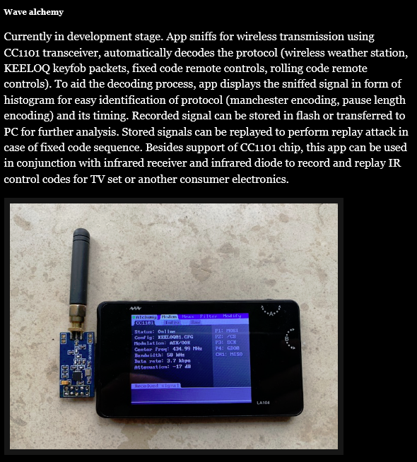 giammaiot2's tweet photo. GiamMa-based researchers SDR R&amp;D IoT: LA104 pocket logic analyser operating system, sniffs for wireless transmission using CC1101 transceiver and More Apps Functionality  https://t.co/zMgiUeQIWW #SoftwareDefinedRadio #LA104 #pocket #logic #analyse #WaveAlchemy #RF #Toolkit https://t.co/PZd6YuczEy