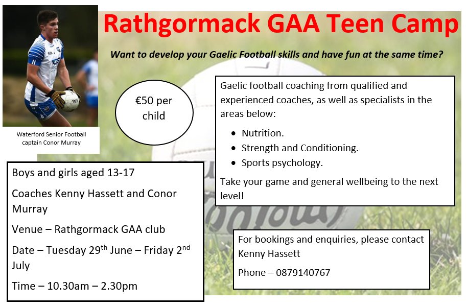 An opportunity to develop your Gaelic football skills from experienced players and coaches. Learning from professionals in areas such as nutrition, S&amp;C and sports psychology to develop your game and general wellbeing. You are in the right place! Booking info attached