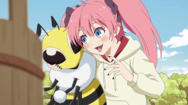 トラタク 声優好き Su Twitter 転スラ日記9話のコタツをみつけてとりこになってしまったミリム やハチのアピトがとってきたミツを舐めようとするミリムやリムルを抱きたいミリムがシオンに調教されながリムルを抱くところやヨウム達が仲間になりみんなで宴をやるところ