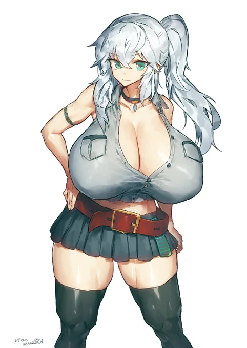 めろん22さんのコミッション「私のオリジナルキャラクターです。構図や体形などはお任せいたします。胸は大きく、思わず「うぉ…でっか」と口に出てしまうような感じにしていただければ幸いです。可能であればでよいのですが、服ビリ差分も描いていただけると」 https://t.co/kXkQioqJIF 