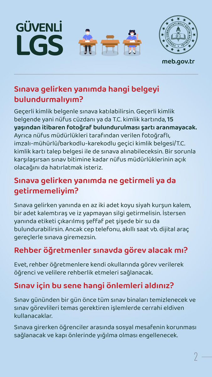 8. sınıf öğrencilerimize ve velilerine günaydın!

LGS’ye az kalmışken kafalardaki soru işaretlerine yönelik bazı hatırlatmalarımız var. Her detayı düşünüp her tedbiri aldık, her sorunun cevabına buradan ulaşabilirsiniz. Öğrencilerimize çok selamlar ve şimdiden başarılar...