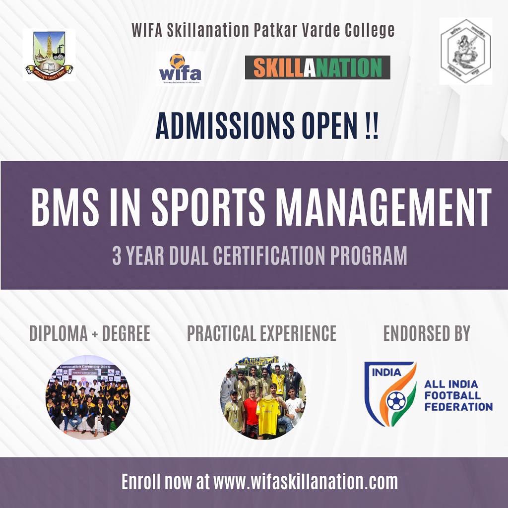 skillanation's tweet photo. Admissions now open for India's only dual certification University of Mumbai BMS Degree Program 2021-22 batch.
Call on 8454833377 to register.
https://t.co/UeRXiXJZmV
#sportsmanagement #carrer #bms #degree #dualcertification #sportsfederation #wifaskillanation #learnsports https://t.co/tAcysdwiMX