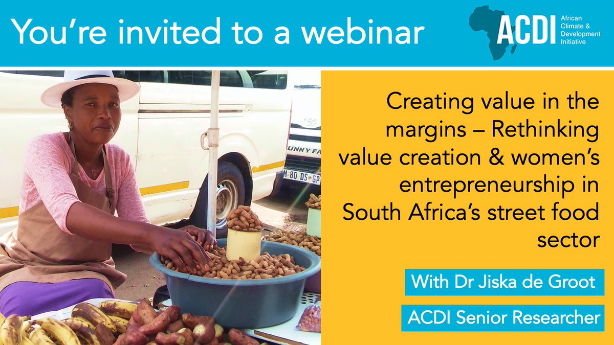 Join ACDI Senior Researcher Dr Jiska de Groot this Friday, 4 June between 10:00-11:00 as she explores women’s empowerment through their entrepreneurship in the informal food sector in South Africa. Click here for more information: bityl.co/78wT