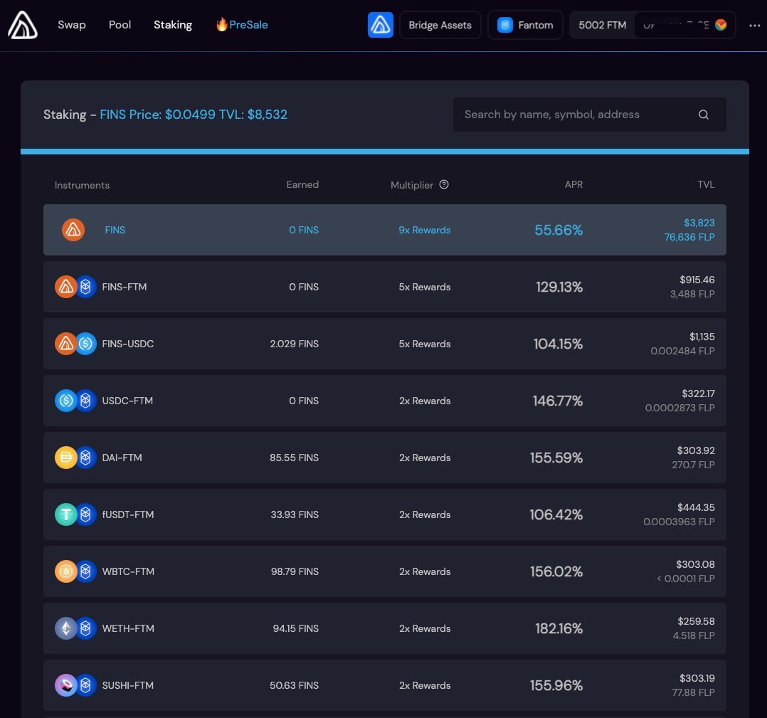 🚨 FinSwap Staking is live 💥💥🎀🎀🔥

👉 FinSwap.fi is a new AMM DEX on Fantom. <a href="/FantomFDN/">Fantom Opera</a> 

👉 Our  token is: $FINS - 0xB03eC48E5Bb220BE4FECc0759a18Fd0D0241c66B

👉 New market plan: looking for more project cooperation participation

👉 Welcome to join it.🎀🎀