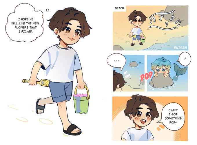 he brings gifts to his mermaid friend who likes surface flowers 🌺🌼🌸#kookmin 