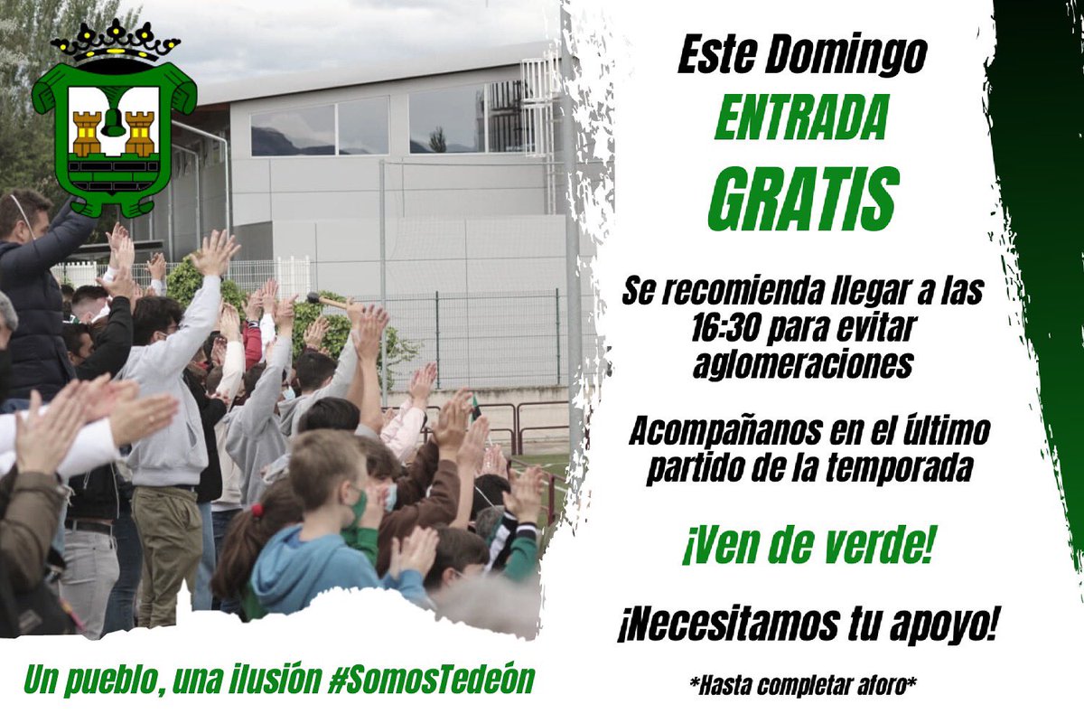 CDTEDEON's tweet photo. Recuerda, entrada gratuita, necesitamos el apoyo de todos vosotros, juntos lo vamos a conseguir.
#aporlapermanencia
#unpueblounailusion
#vendeverde
#SomosTedeon💚🖤 https://t.co/DvZmDpSdIJ