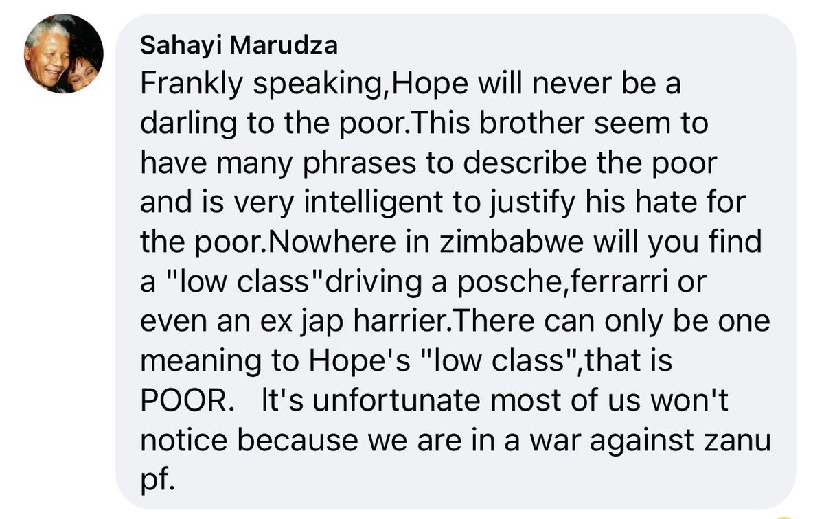 daddyhope's tweet image. #LearningMoment

Class is not defined by money, but by values!

Passion Java and Philip Chiyangwa, and on the other hand, Alex Magaisa and Beatrice Mtetwa.

You can have loads of money and still be low-class!

#RegisterToVoteZW NOW!

You can be poor but still holding good values!