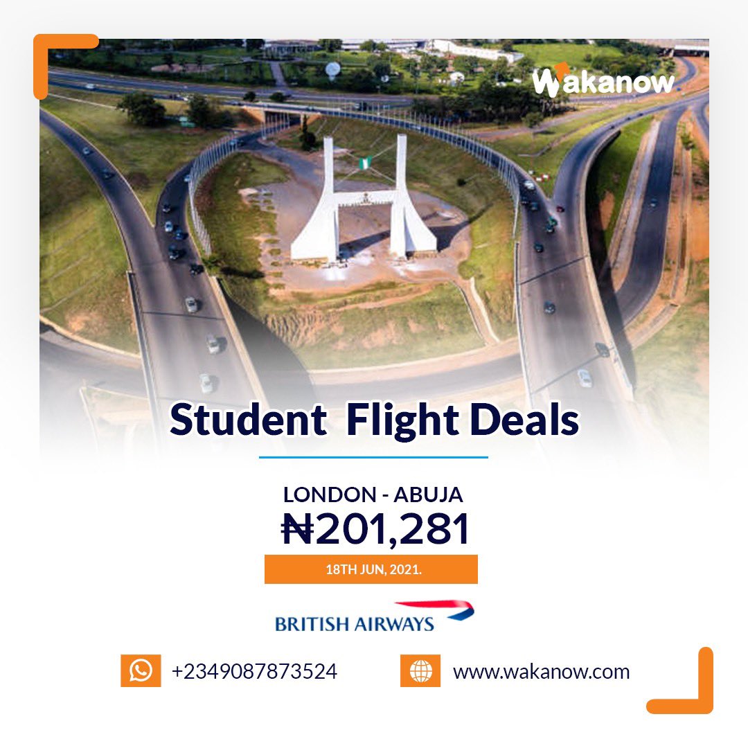 Wakanowdotcom's tweet photo. Going back to school? Let's get you the best deals on flight tickets with our #studentfares
Hurry to https://t.co/9mKdr9i4jJ or whatsapp us on 09087873524 now to book.
#wakanow #wakanowdotcom #letsgo #flight #visa #pss #rides #wakanoweducationalservices #wes #studentfares https://t.co/aeymVIDg8G