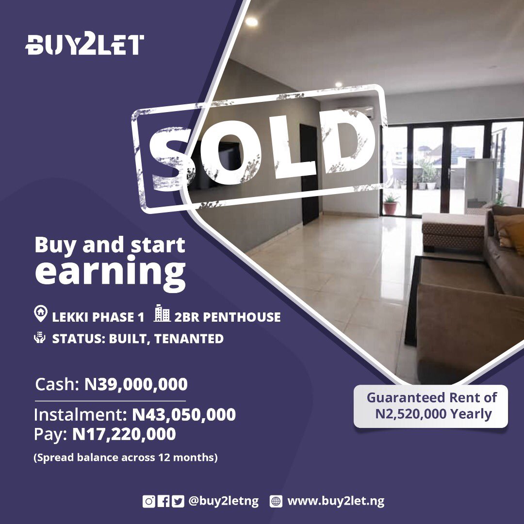 Buy2LetNg's tweet photo. All our 2 bedroom units located in Lekki Phase 1 have been SOLD💃🕺

Congratulations to the new owners !

You too can invest and start earning guaranteed rents as well as other benefits today

Visit https://t.co/7AJescYtxI to start.

#buy2letng #soldout #propertyinvestment https://t.co/GDpp2V3cB3