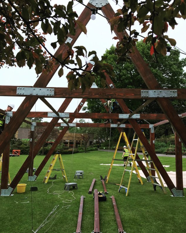 The mini Cruck going up at <a href="/edinburghzoo/">Edinburgh Zoo</a>!

#notlookingthatmini
#timberframe
#marquee 
@AbbasMarquees1