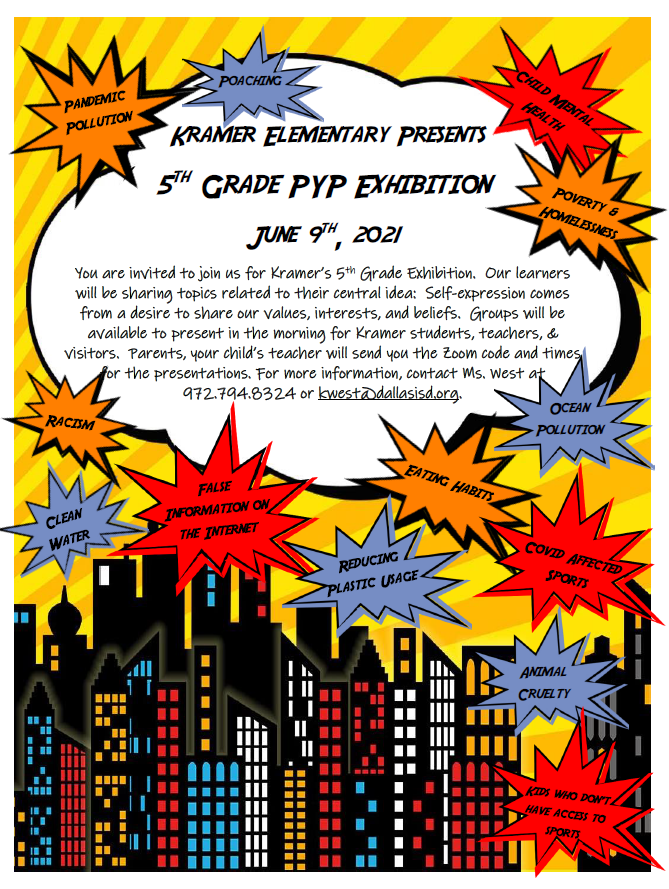 We are so excited to announce our 5th Grade PYP Exhibition! Next week, students will present to classes on the campus on 6/8. For the June 9th presentations, parents, your child's homeroom teacher will invite you via Zoom to participate in the presentations! #pypx2021