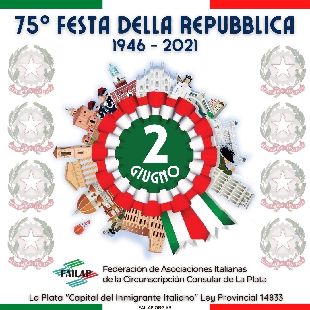ChascomusItalia's tweet photo. ✅2 de junio: Fiesta de los Italianos*, símbolo de libertad y democracia de Italia.
✅Desde *FAILAP* recordamos el 75° Aniversario de la *República Italiana*  y los invitamos a celebrar todos juntos de manera virtual el próximo sábado 5 https://t.co/tXxM4n08wg