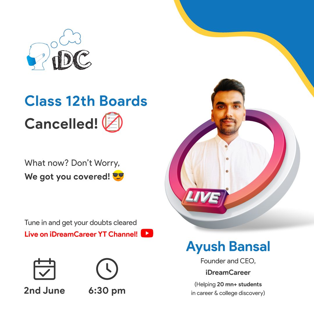 '📢‼️ANNOUNCEMENT‼️📢
Our Founder and CEO - Mr. Ayush Bansal, is going live at 6.30 p.m. today on Youtube. 😍😍
He will talk about 12th Boards Cancellation, doubts and how to prepare yourself 🙂
Link for YouTube Live session- bit.ly/yt-direct-clas…
#12thboardexam #BoardExams