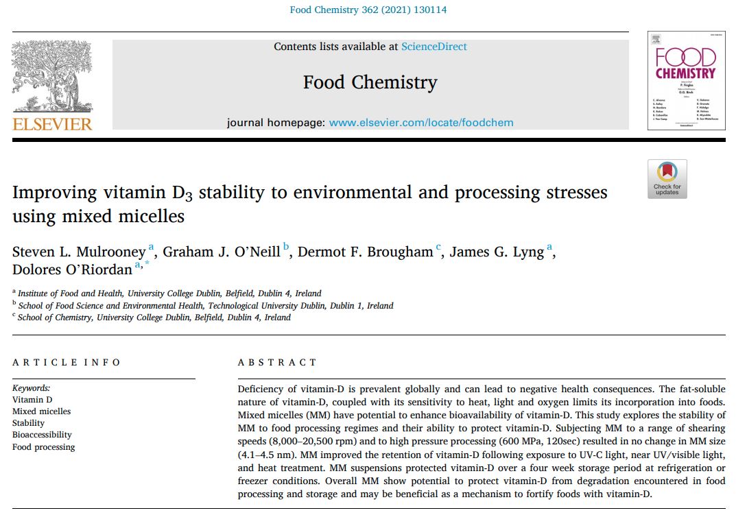 steven_mul's tweet photo. Delighted to share our latest research published in Food Chemistry investigating the potential for mixed micelles to improve stability of vitamin D3 during food processing and storage.

Available at the following link; https://t.co/7WUhL5tjpE

#VitaminD @UCDFoodHealth @ucdagfood https://t.co/Hf18PHQido