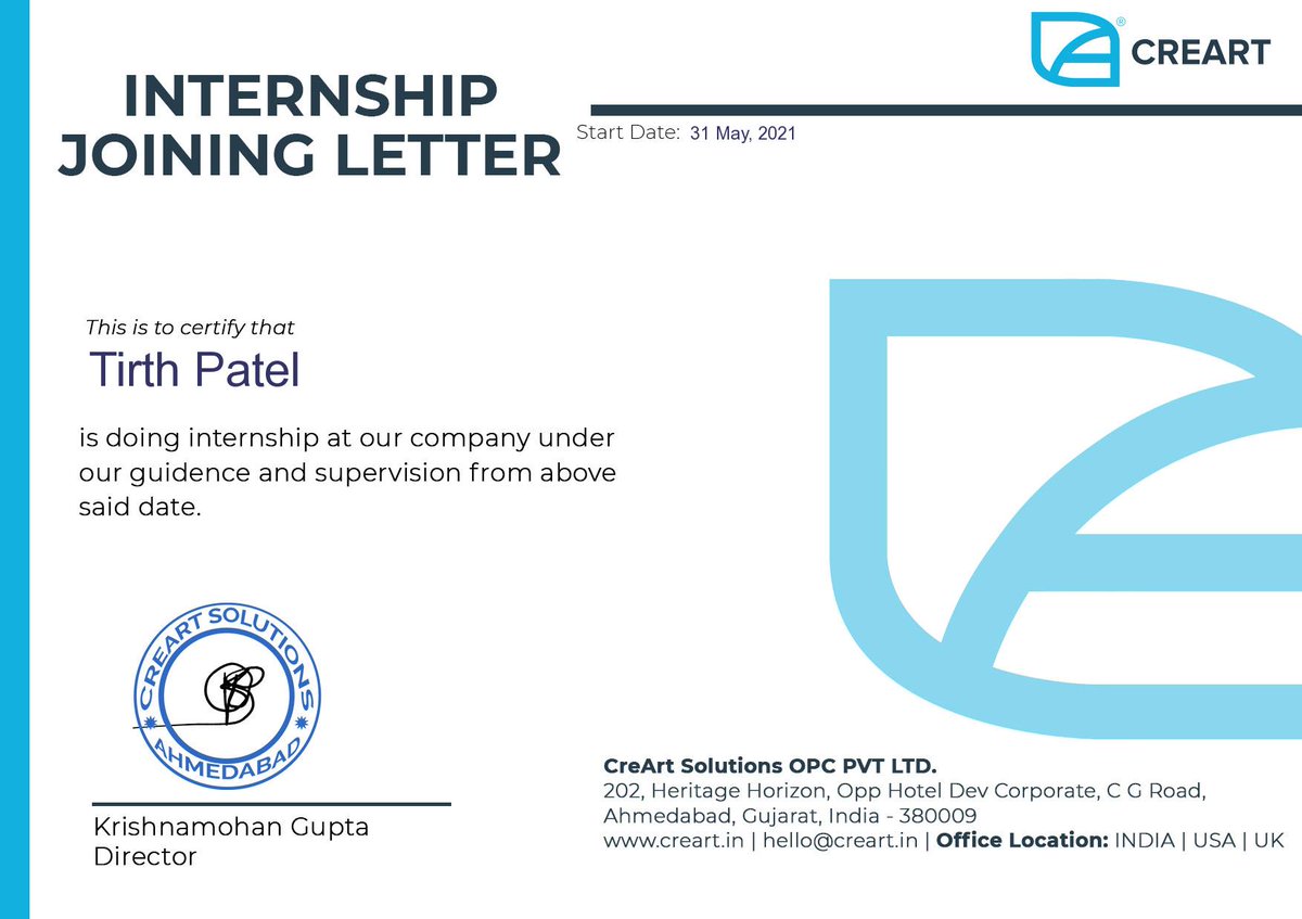 TirthPatel8695's tweet photo. Summer Internship in CreArts solution as a PHP developer .
#internship 
#learning https://t.co/4UjDmSI2wz