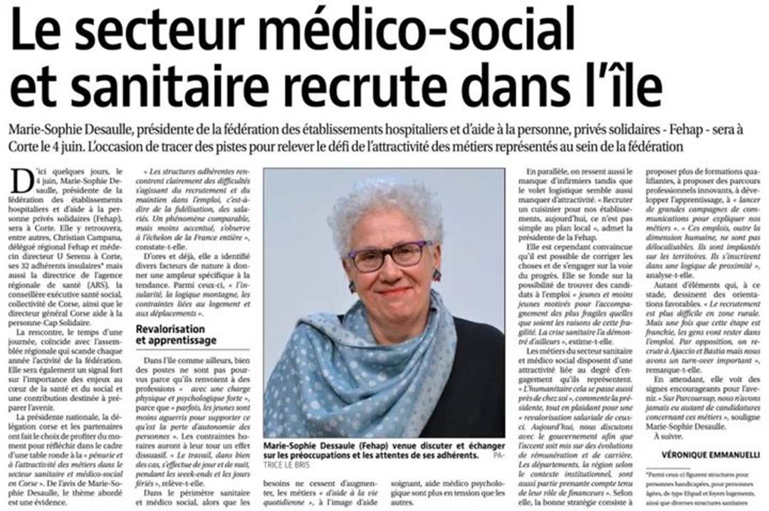 Assemblée régionale <a href="/Fehap_Corse/">FEHAP Corse</a> à <a href="/VilleCorti/">Ville de Corte - Cità di Corti</a> où nous accueillons La Présidente de la <a href="/FEHAP_actu/">FEHAP</a> le défi de l'attractivité des métiers, projet stratégique et évolution CCN 51 le 4 juin avec nos adhérents et partenaires @ARSCORSE1 <a href="/IsulaCorsica/">Cullettività di Corsica - Collectivité de Corse</a> <a href="/Corse_Matin/">Corse-Matin</a> <a href="/FTViaStella/">France 3 Corse</a>