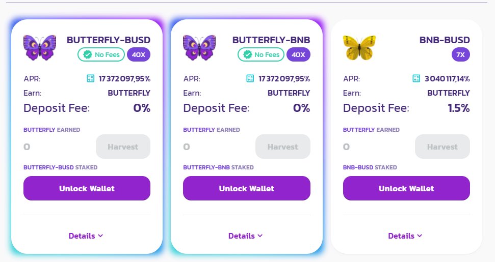 LuaScrypto's tweet image. New YIELDFARMING - BUTTERFLY FINANCE

Farm launch in 24 hours 
ULTRA EARLY

BUTTERFLY FINANCE

butterflyfinance.club/farms

Supply : 10000🦋

INSANE APY, Token Still Low Price
#DeFi #YieldFarming #BSC      #BinanceSmartChain      #PancakeSwap