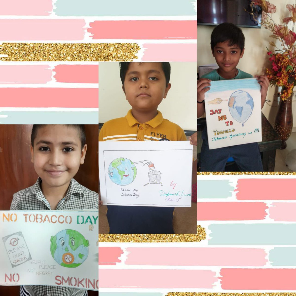 NoidaSsrvm's tweet photo. At SSRVM Noida, 
World No Tobacco Day an yearly celebration was  on 31st of May 2021. This day was marked with poster making by these young gems. Their message and ideas speak their unique minds. These young gems have this incredible zeal and hope in their hearts to bring change https://t.co/p89WfjtWHJ