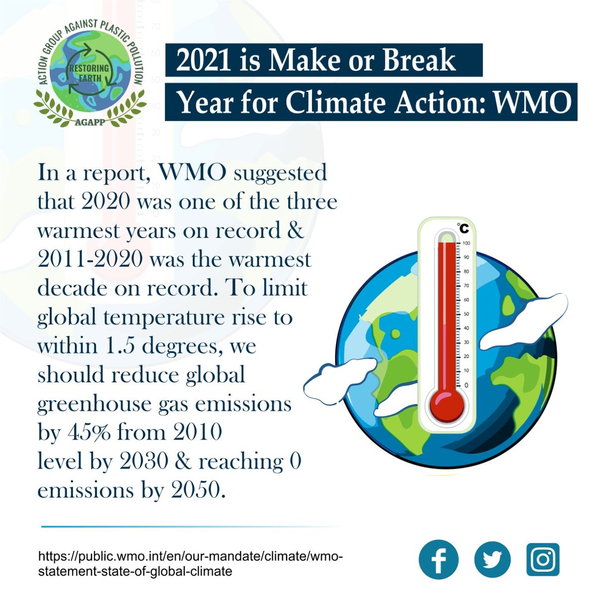 AgappEarth's tweet photo. Recent report of WMO is advising us to reduce global greenhouse gas emissions to reach 0 emissions by 2050.
#WMO #report #globalwarming #reducereuserecycle #gasemissions #goodcause #saveplanetearth #society #stoppollution #plasticfreeliving #plasticfreeoceans #AGAPP https://t.co/kKwn0NL4dC
