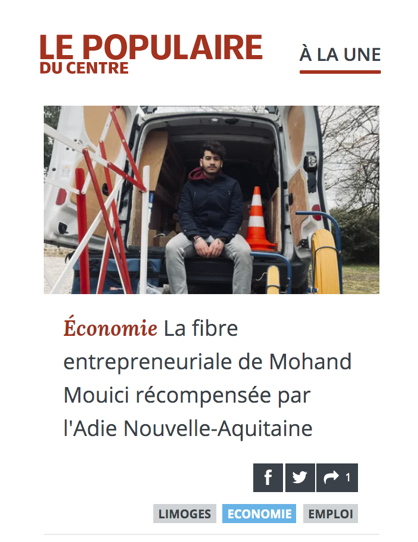 jerome_laffitte's tweet photo. #RevueDePresse
Le Populaire du Centre met #ALaUne la fibre entrepreneuriale de Mohand, lauréat de la catégorie Jeunes du #concours #Créadie #NouvelleAquitaine parrainé par @BanquePopulaire #BPACA
A 23 ans, Mohand a créé Allione Services sur #Limoges 👏
>>https://t.co/UQLcGpJcsc https://t.co/FmtjoJHsr9