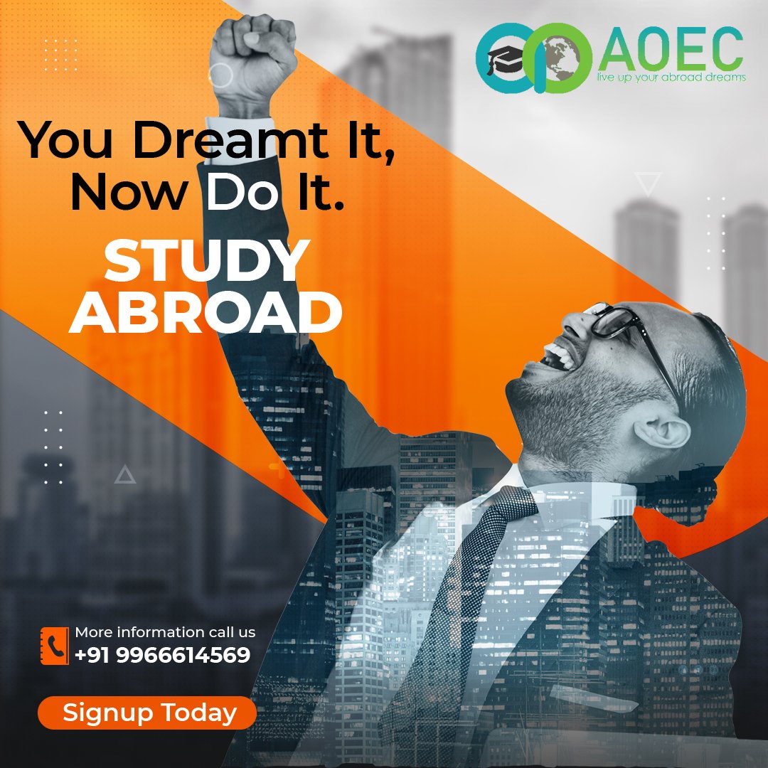 Study Abroad and scale the heights you've dreamt of. Callus/WhatsApp us on +91 9966614569 to apply today.

#AOECIndia #StudyAbroad #lifeabroad #studyoverseas #StudyingAbroad #overseaseducation #educationabroad #StudentAbroad #abroadstudy #overseaseducationguidance