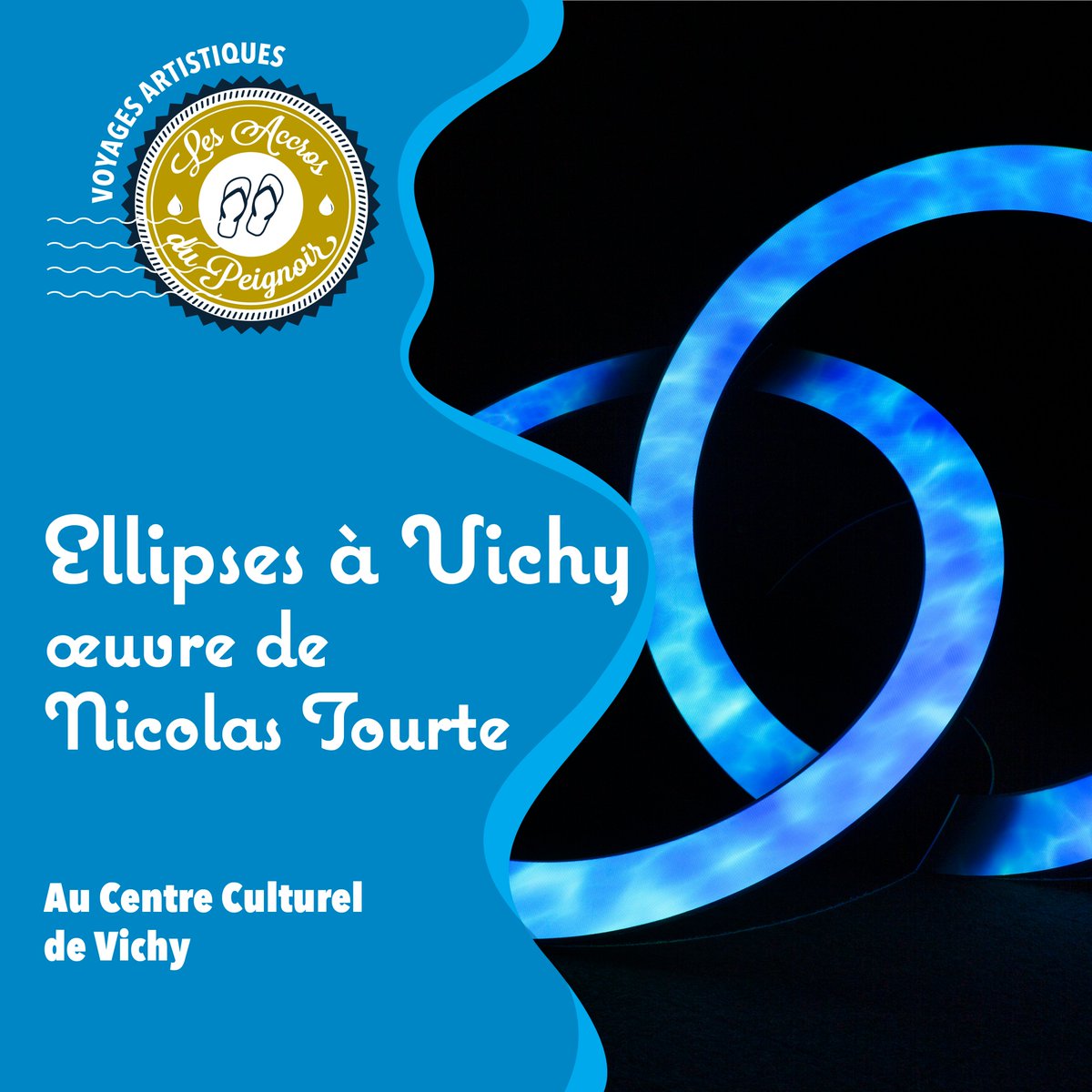 L'œuvre Ellipses de <a href="/tourtenicolas/">nicolas tourte</a> à découvrir au Centre Culturel de Vichy 💦
Voyages artistiques avec les Accros du Peignoir, en partenariat avec @VIDEOFORMES <a href="/VilleDeVichy/">Ville de Vichy</a> 
lesaccrosdupeignoir.com/voyages-artist…
