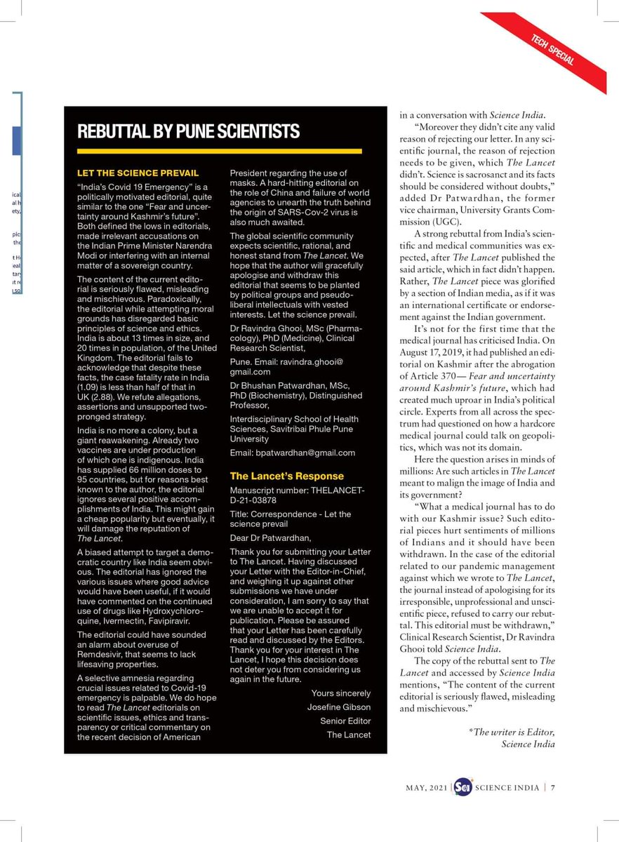 .<a href="/TheLancet/">The Lancet</a> sinks to a new low and refused to publish rejoinder to its editorial which is more like a gossip column in English Tabloid than the editorial of scientific journal. @bpatwardhan