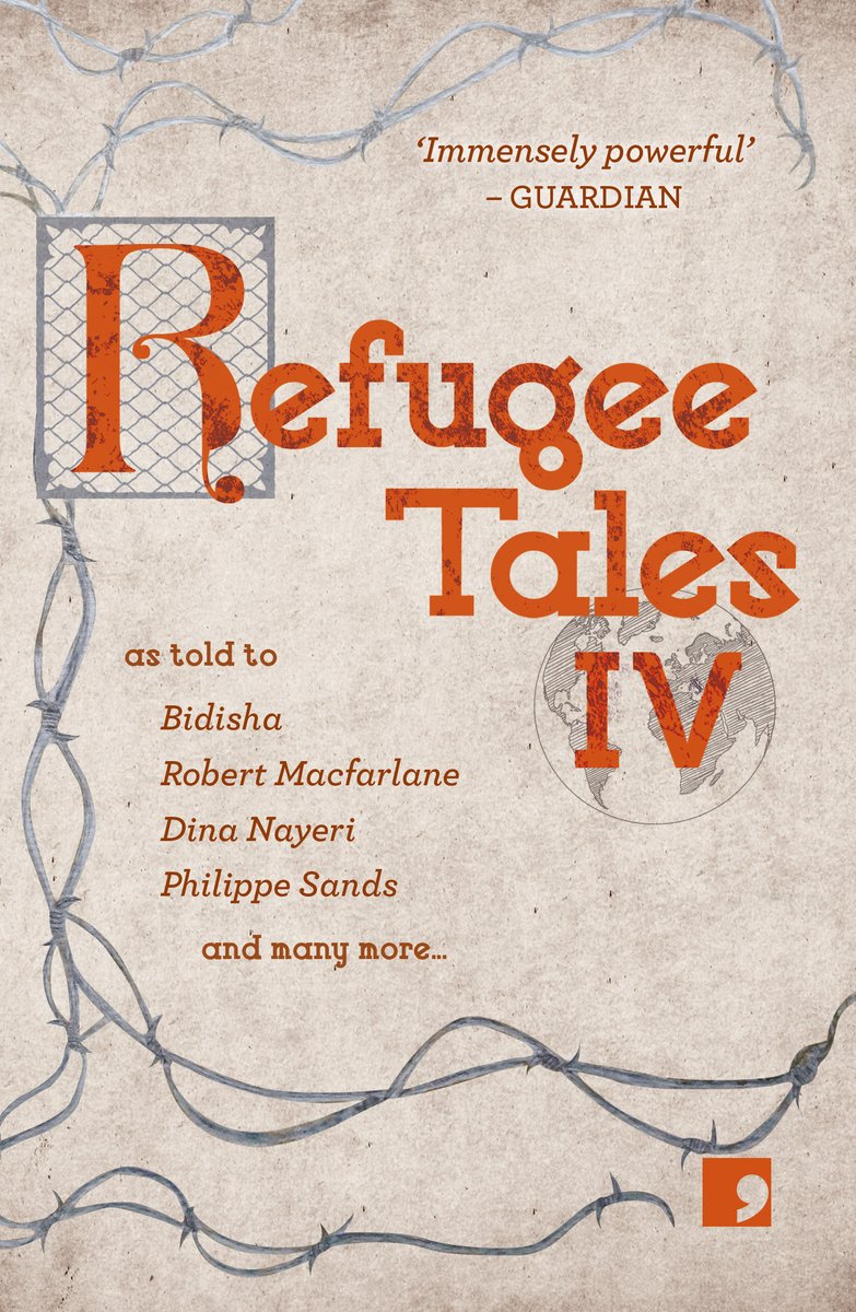 commapress's tweet image. We're so pleased to reveal the cover for Refugee Tales IV (@RefugeeTales) 

The volume will be published on the 70th anniversary of the 1951 Refugee Convention and includes tales of detention from across the world.

Feat. @RobGMacfarlane @Bidisha_online @DinaNayeri &amp;amp; many more.