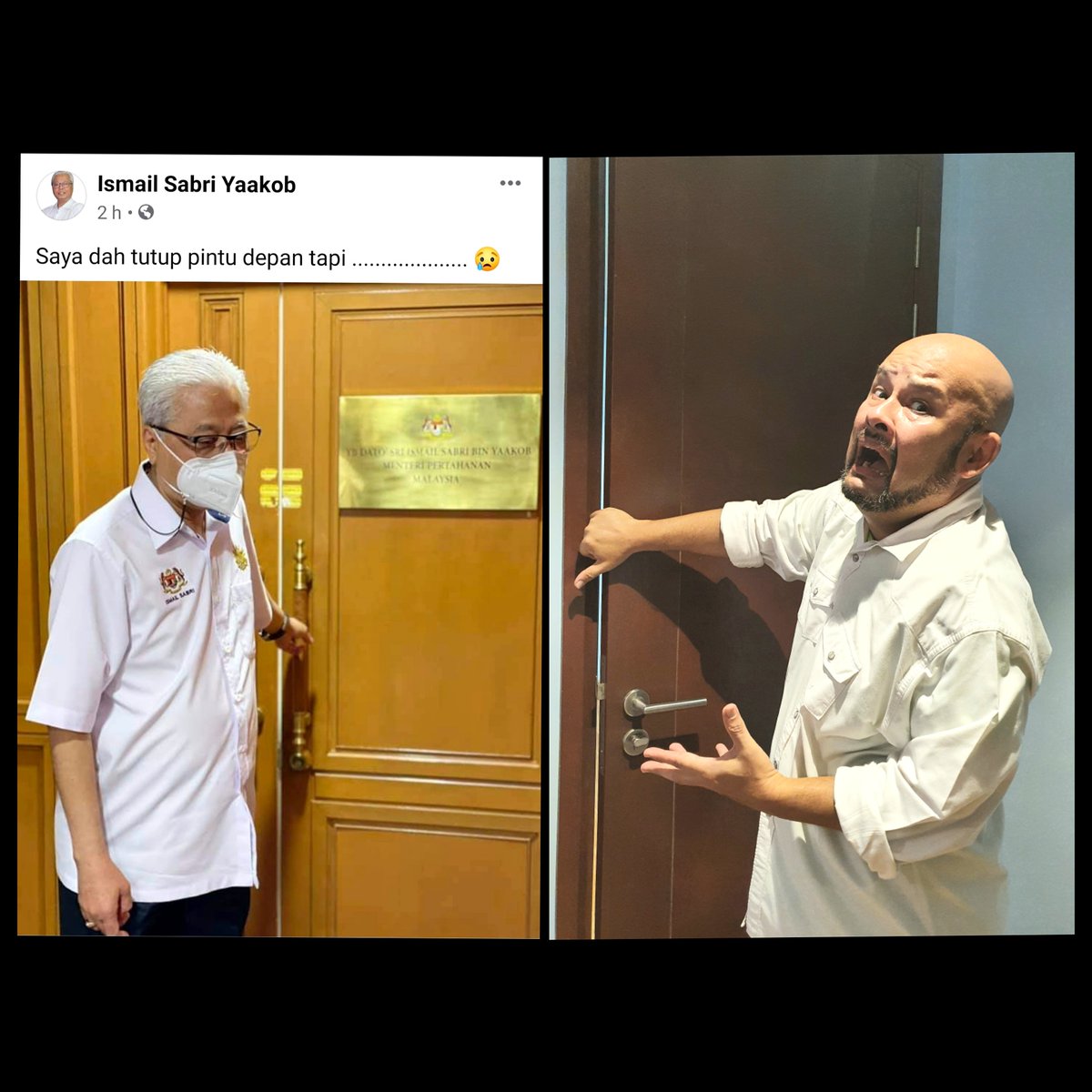 HarithIskander's tweet image. Oh noooooo  ... @IsmailSabri60 dah tutup pintu depan tapi ..... tapi I baru je nak masuk!

Tak sempat!

Kena kepit!

What do I do now????? 😅🤪🤣

#tutuppintudepan
#dontplayplay
#crypticmessage