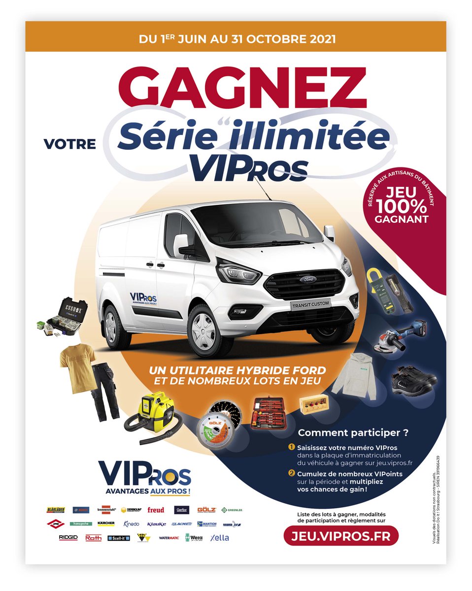 🚨  À partir du 1er juin et jusqu’au 31 octobre 2021, <a href="/ViprosBati/">VIPros : avantages aux pros !</a>  organise un jeu 100% gagnant à destination des artisans professionnels, avec une dotation exceptionnelle : un véhicule utilitaire hybride Ford. 🚨

bit.ly/3g1OnWv