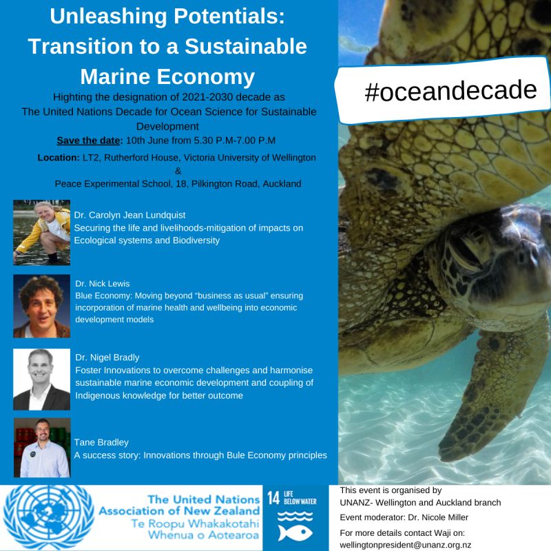 Shape NZ's vision of what ocean we want and what science we need! <a href="/UNANZ/">UNA NZ</a> Wellington &amp; Auckland will host researchers &amp; industry partners from <a href="/Sust_SeasNZ/">Sustainable Seas</a>. Join the first discussion in Wellington bit.ly/2S2tPoJ &amp; Auckland bit.ly/34LTl49 #OceanDecade #SDG14