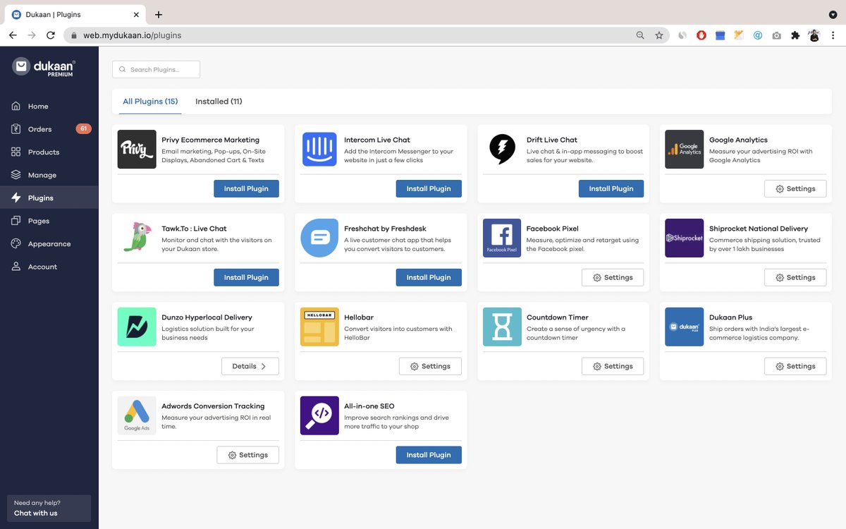 suumitshah's tweet photo. Dukaan plugins marketplace is growing 🚀🚀🚀

Over 50000 plugins installations followed by the GMV growth of over 110% in the last 30 days alone!

@subhashchy and the whole Dukaan tech team is un-beatable!

#GameOn https://t.co/nK4InZzmFN