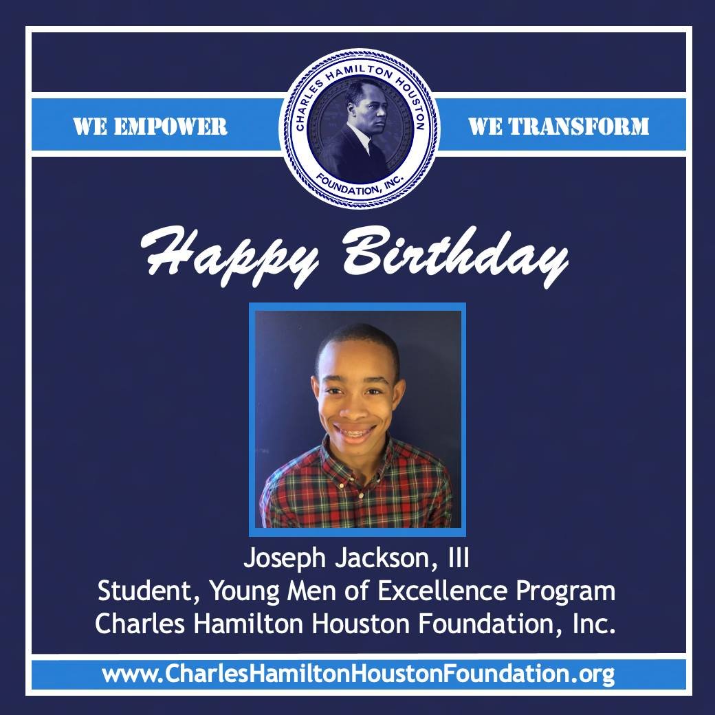 :: We wish a Happy 14th Birthday to our student, Joseph Jackson, III, 8th grader at Abiding Hearts &amp; Minds Academy.  He aspires to be an attorney or architect. Joseph would like to attend <a href="/DukeU/">Duke University</a> or <a href="/UChicago/">The University of Chicago</a>. <a href="/TriComFdn/">Triangle Community Foundation</a>, <a href="/UWTriangle/">United Way Greater Triangle</a>, <a href="/MBK_Alliance/">My Brother's Keeper Alliance</a>